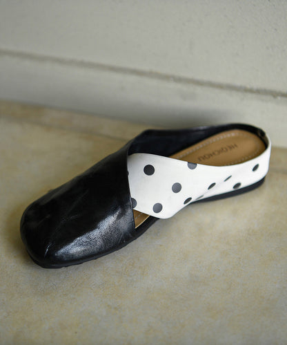 Casual Cross Strap Black Cowhide Leather Slide Sandals