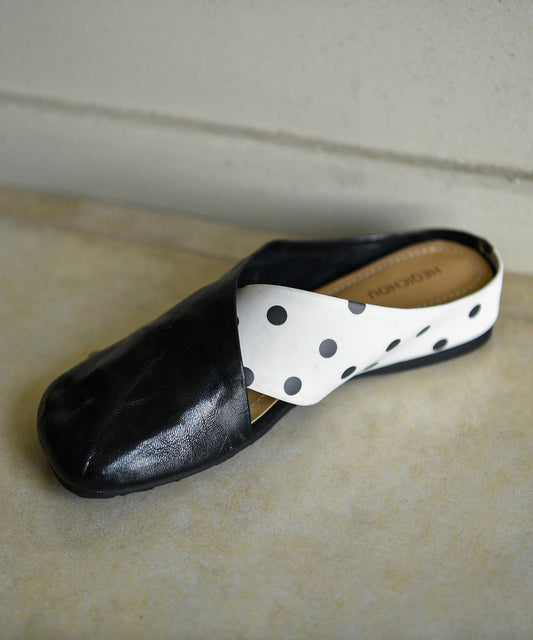 Casual Cross Strap Black Cowhide Leather Slide Sandals