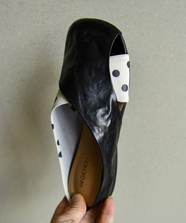 Casual Cross Strap Black Cowhide Leather Slide Sandals