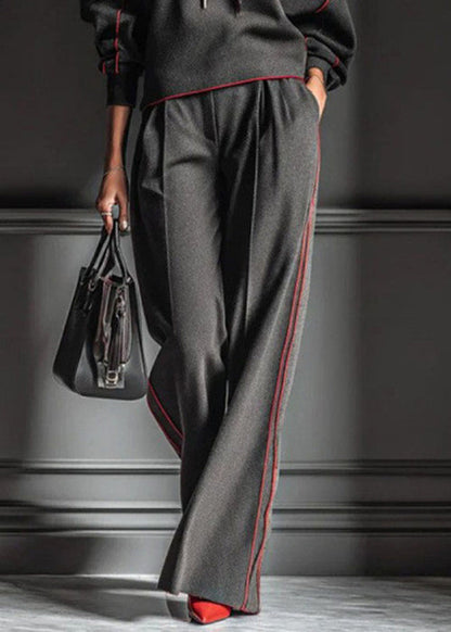 Casual Dark Gray Hooded Striped Sweatshirts And Pants Cotton Two Pieces Set Spring