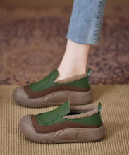Load image into Gallery viewer, Casual Dark Green Platform Penny Loafers Faux Leather Fuzzy Wool Lined