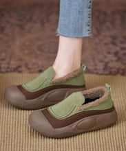 Load image into Gallery viewer, Casual Dark Green Platform Penny Loafers Faux Leather Fuzzy Wool Lined