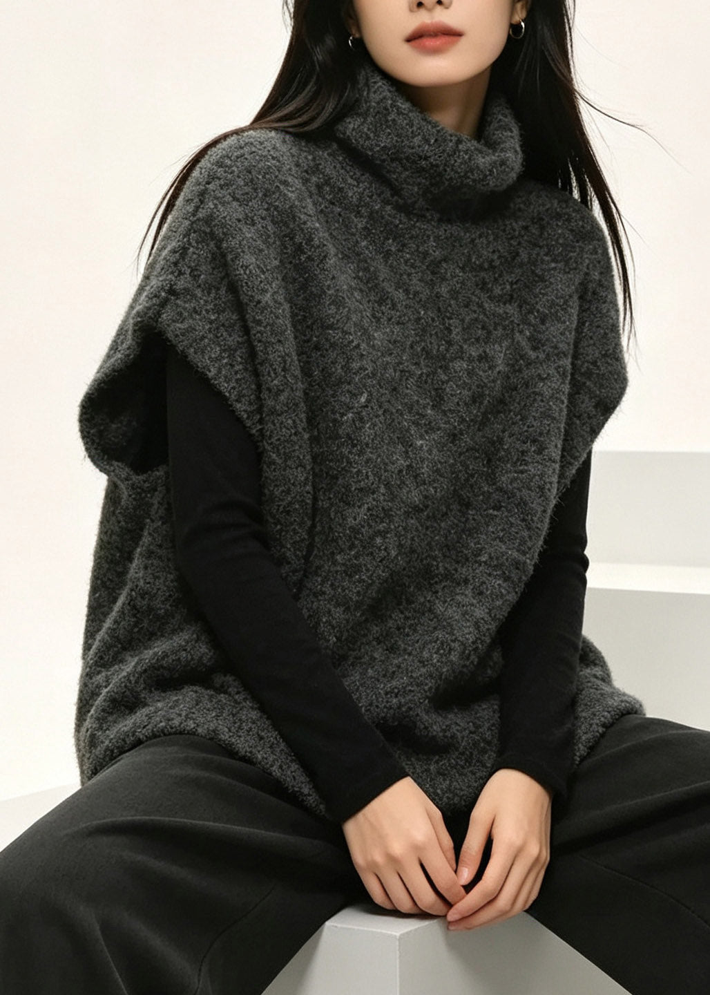 Casual Dark Grey Cozy Solid Cotton Knit Waistcoat Fall