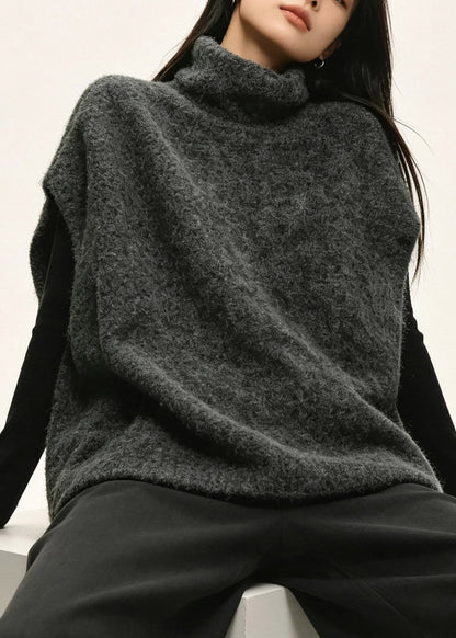Casual Dark Grey Cozy Solid Cotton Knit Waistcoat Fall