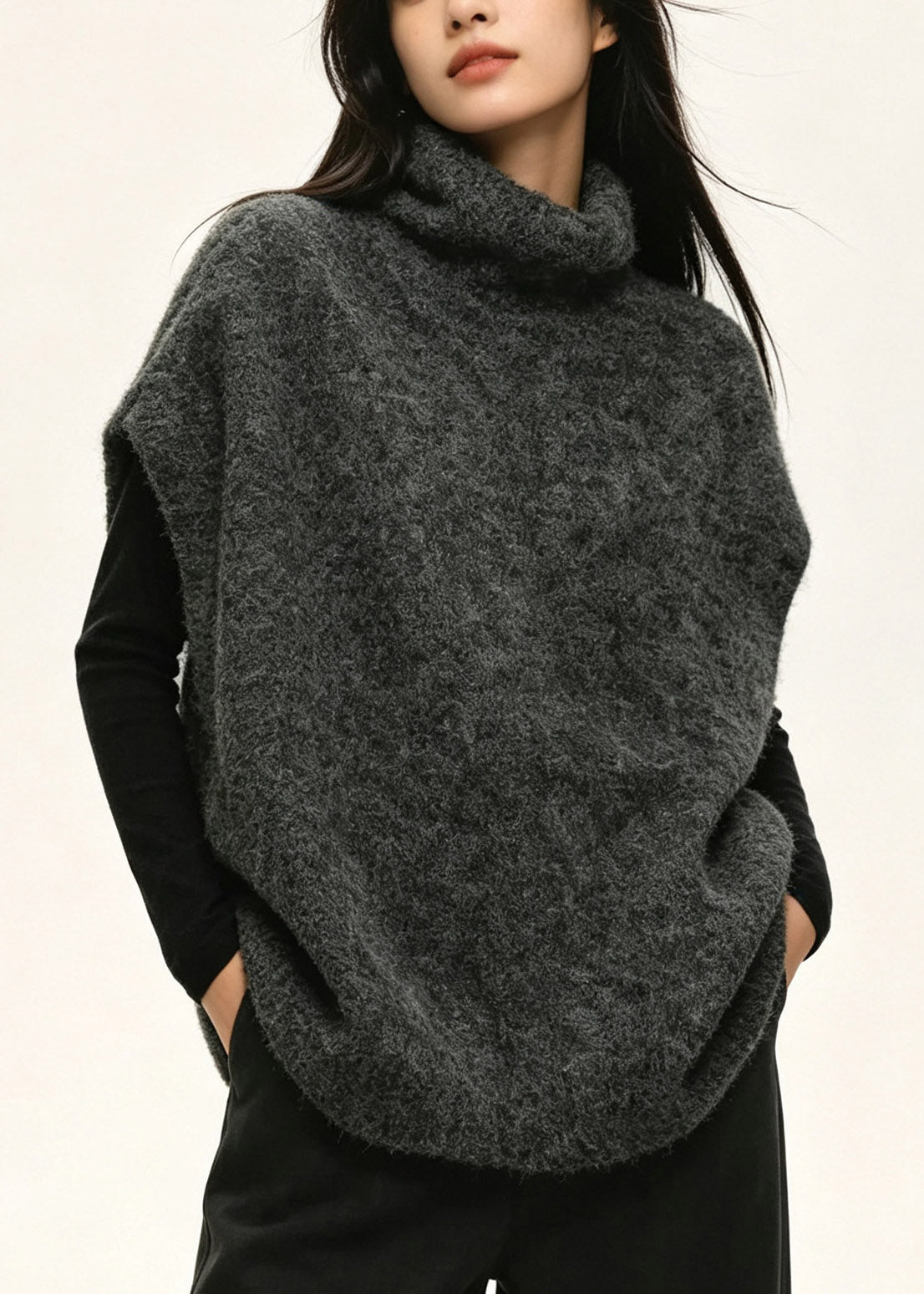 Casual Dark Grey Cozy Solid Cotton Knit Waistcoat Fall