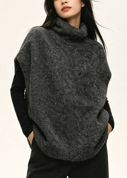 Casual Dark Grey Cozy Solid Cotton Knit Waistcoat Fall