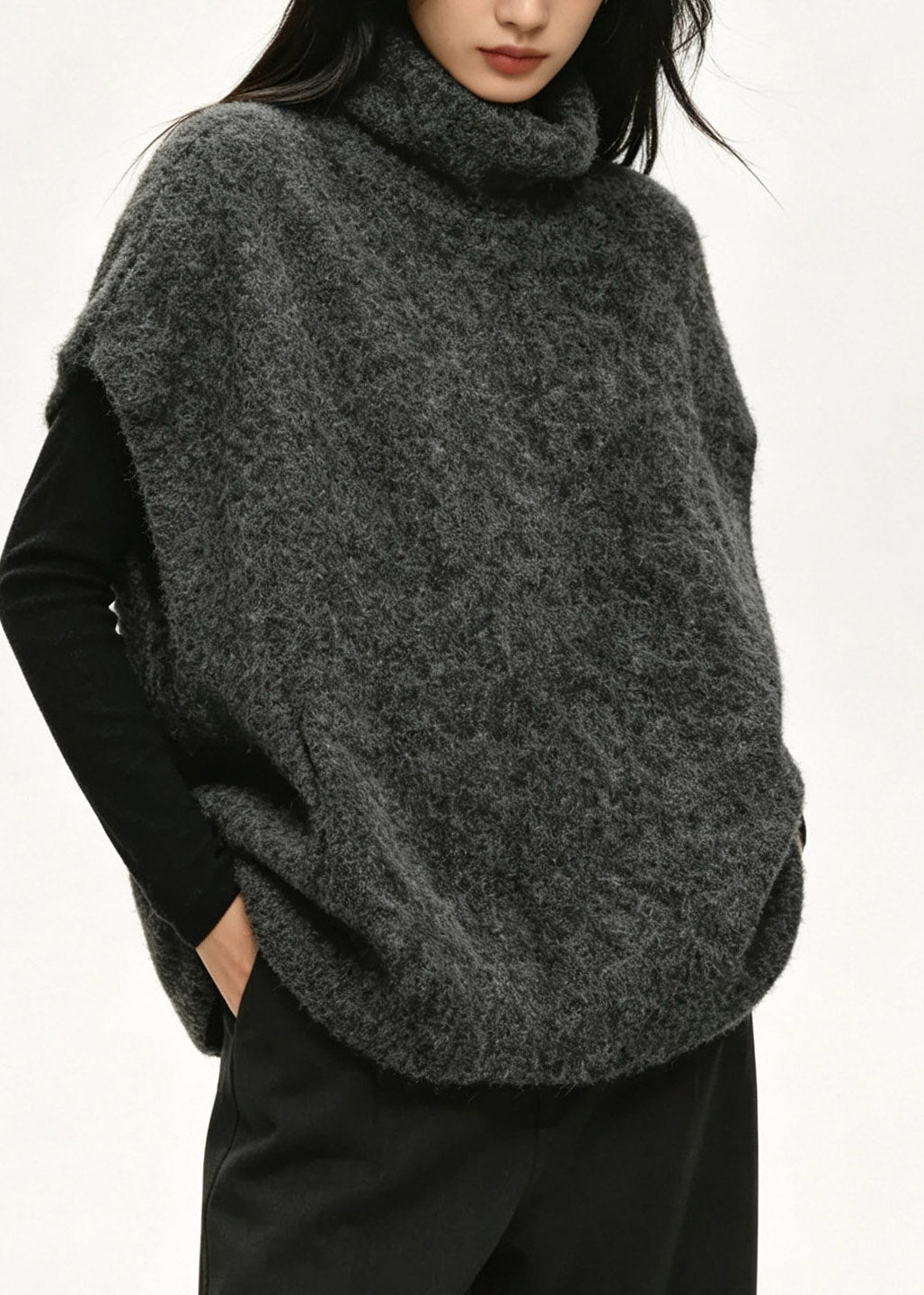 Casual Dark Grey Cozy Solid Cotton Knit Waistcoat Fall