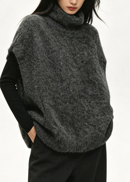 Casual Dark Grey Cozy Solid Cotton Knit Waistcoat Fall