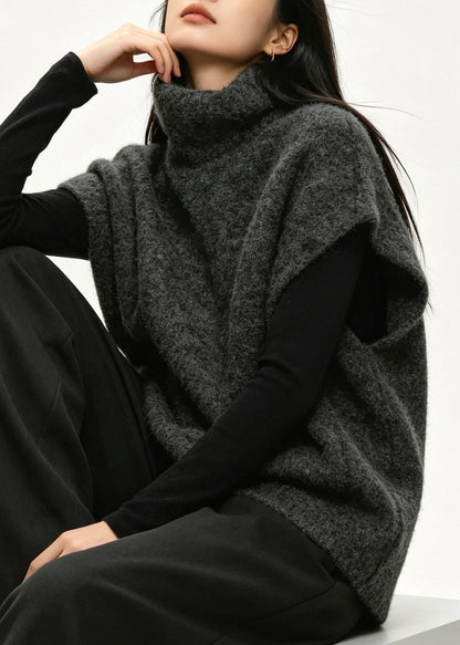Casual Dark Grey Cozy Solid Cotton Knit Waistcoat Fall
