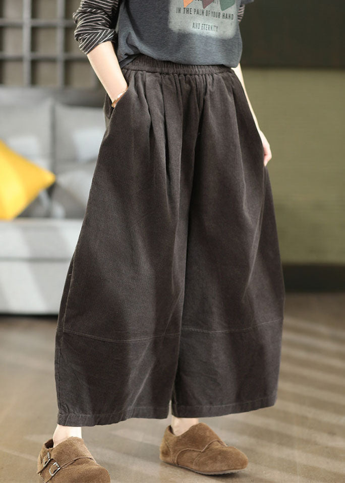 Casual Dark Grey Oversized Corduroy Pants Trousers Fall