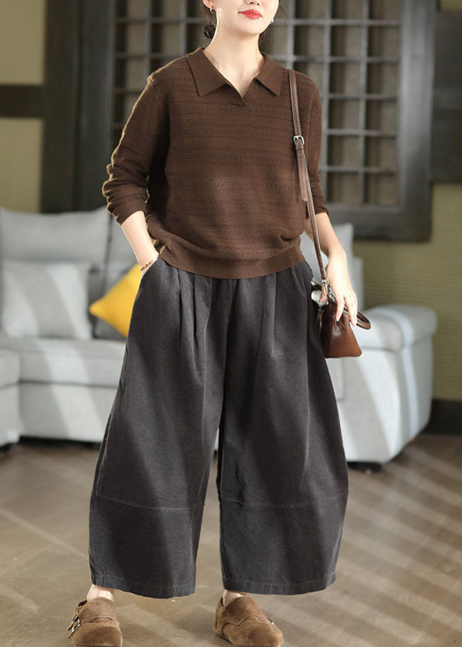 Casual Dark Grey Oversized Corduroy Pants Trousers Fall