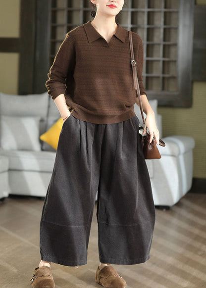 Casual Dark Grey Oversized Corduroy Pants Trousers Fall