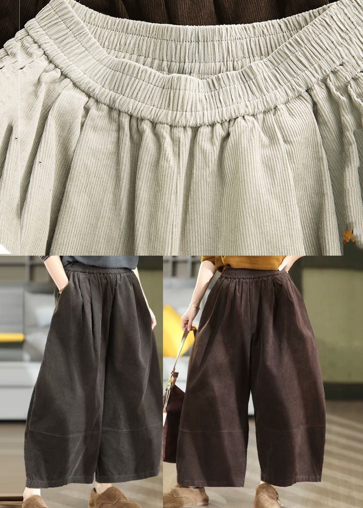 Casual Dark Grey Oversized Corduroy Pants Trousers Fall