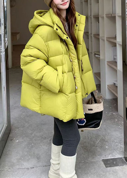 Casual Fruit Green Hooded Stand Collar Fine Cotton Filled Puffer Jacket Winter