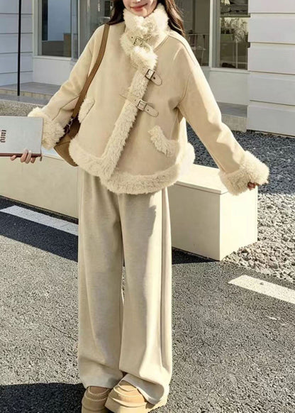 Casual Fruit Green Turn-Down Collar Faux Suede Teddy Faux Fur Winter Coat