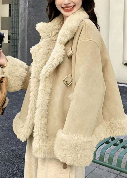 Casual Fruit Green Turn-Down Collar Faux Suede Teddy Faux Fur Winter Coat