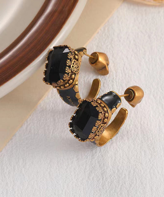 Casual Gold Copper Overgild Gem Stone Skull Hoop Earrings