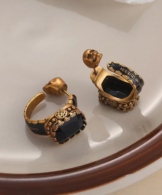 Casual Gold Copper Overgild Gem Stone Skull Hoop Earrings