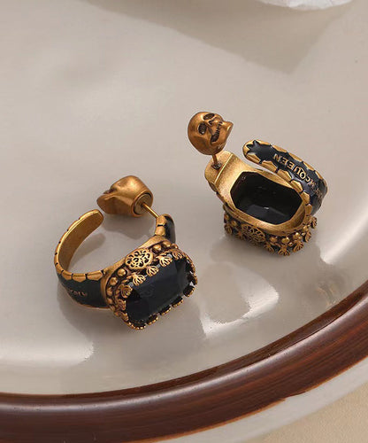 Casual Gold Copper Overgild Gem Stone Skull Hoop Earrings