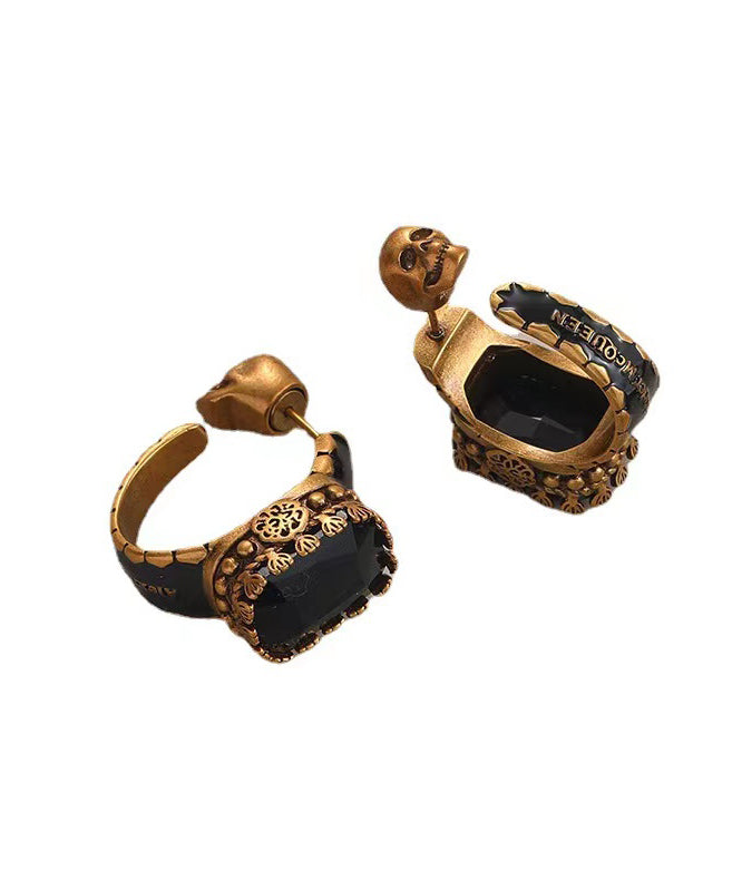 Casual Gold Copper Overgild Gem Stone Skull Hoop Earrings