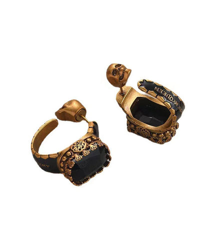 Casual Gold Copper Overgild Gem Stone Skull Hoop Earrings