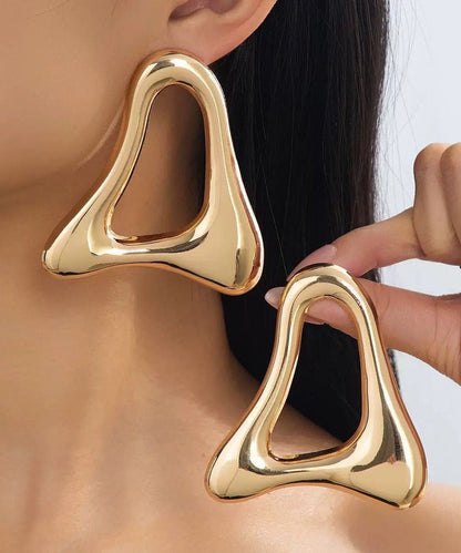 Casual Gold Copper Overgild Hollow Out Triangle Hoop Earrings