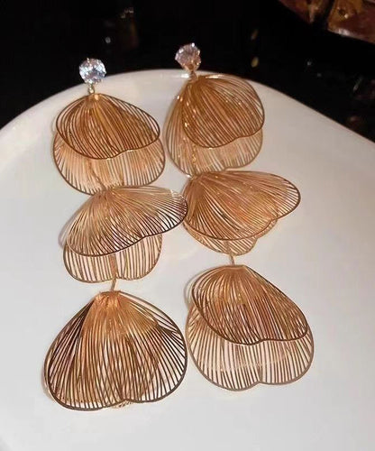 Casual Gold Sterling Silver Overgild Zircon Hollow Out Floral Drop Earrings