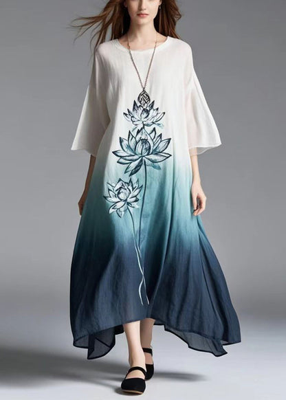 Casual Gradient Color Oversized Print Cotton Dress Summer