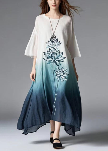 Casual Gradient Color Oversized Print Cotton Dress Summer