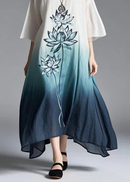 Casual Gradient Color Oversized Print Cotton Dress Summer