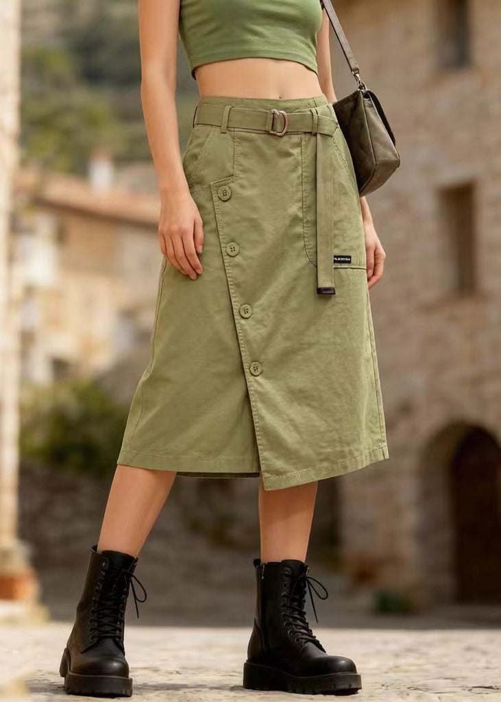 Casual Grass Green Asymmetrical Design Cotton Skirt Summer