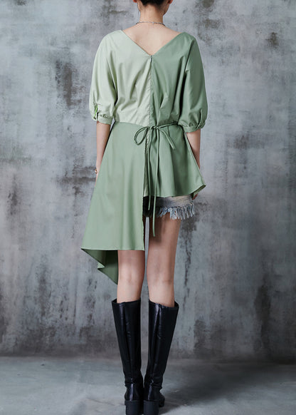 Casual Green Asymmetrical Patchwork Cotton Shirt Top Summer