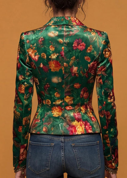 Casual Green Button Print Cotton Suit Coat Fall