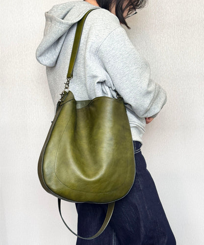 Casual Green Calf Leather Large Capacity Shoulder Bag