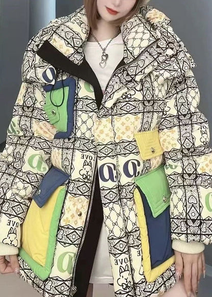 Casual Green Hooded Letter Print Duck Down Down Coat Winter