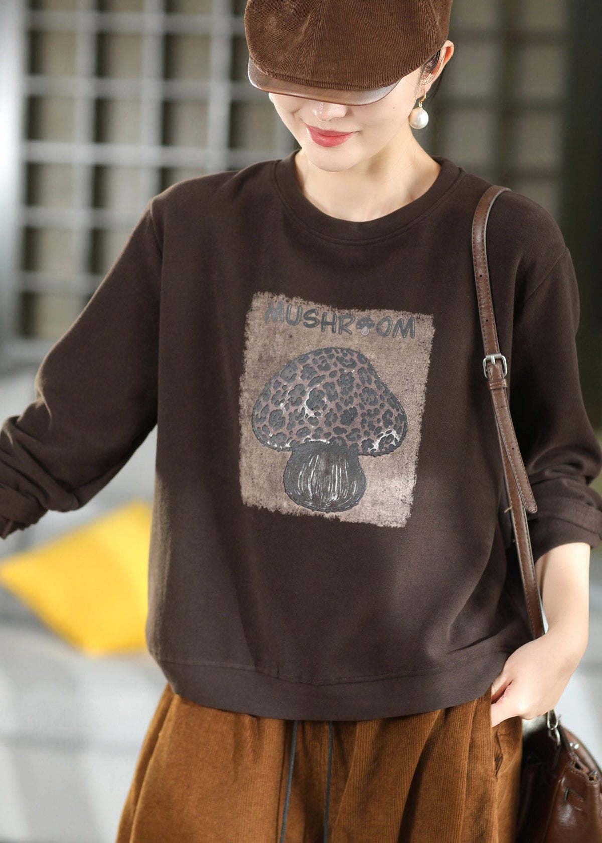 Casual Green O Neck Print Cotton Sweatshirts Top Fall