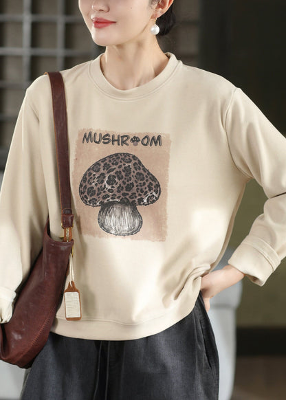 Casual Green O Neck Print Cotton Sweatshirts Top Fall