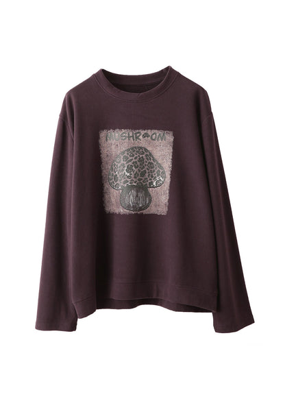 Casual Green O Neck Print Cotton Sweatshirts Top Fall