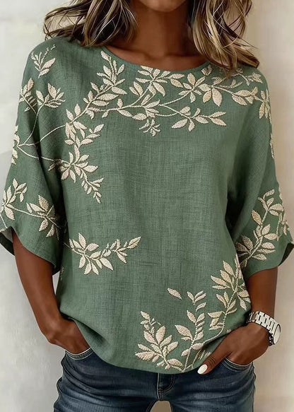 Casual Green O Neck Print Cotton T Shirts Summer