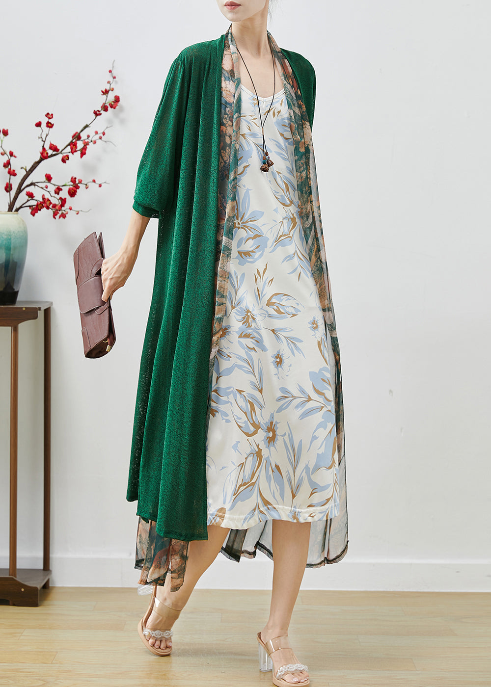 Casual Green Oversized Patchwork Chiffon Loose Coat Spring