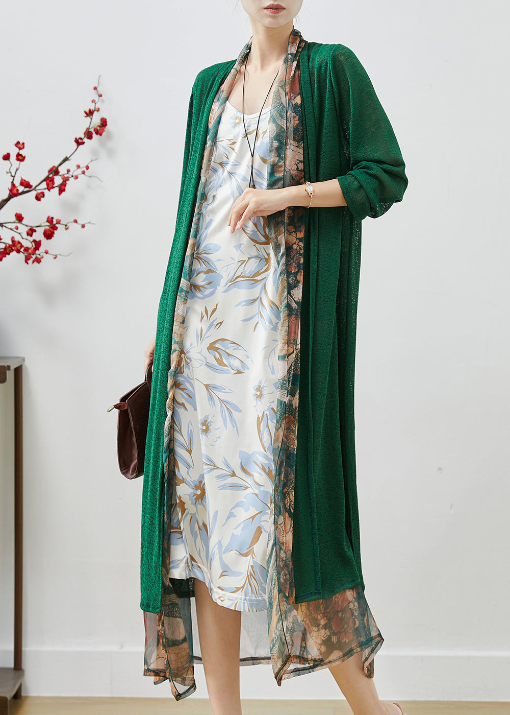 Casual Green Oversized Patchwork Chiffon Loose Coat Spring