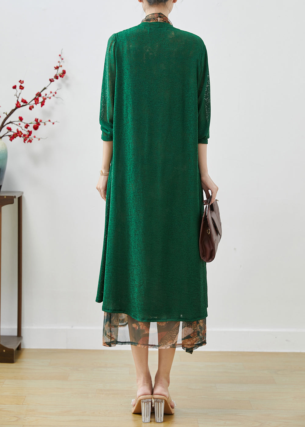 Casual Green Oversized Patchwork Chiffon Loose Coat Spring