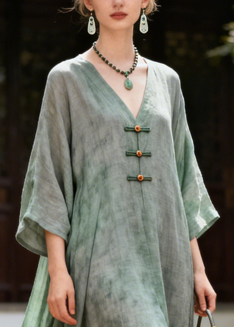 Casual Green Oversized Tie Dye Cotton Robe Dresses Summer