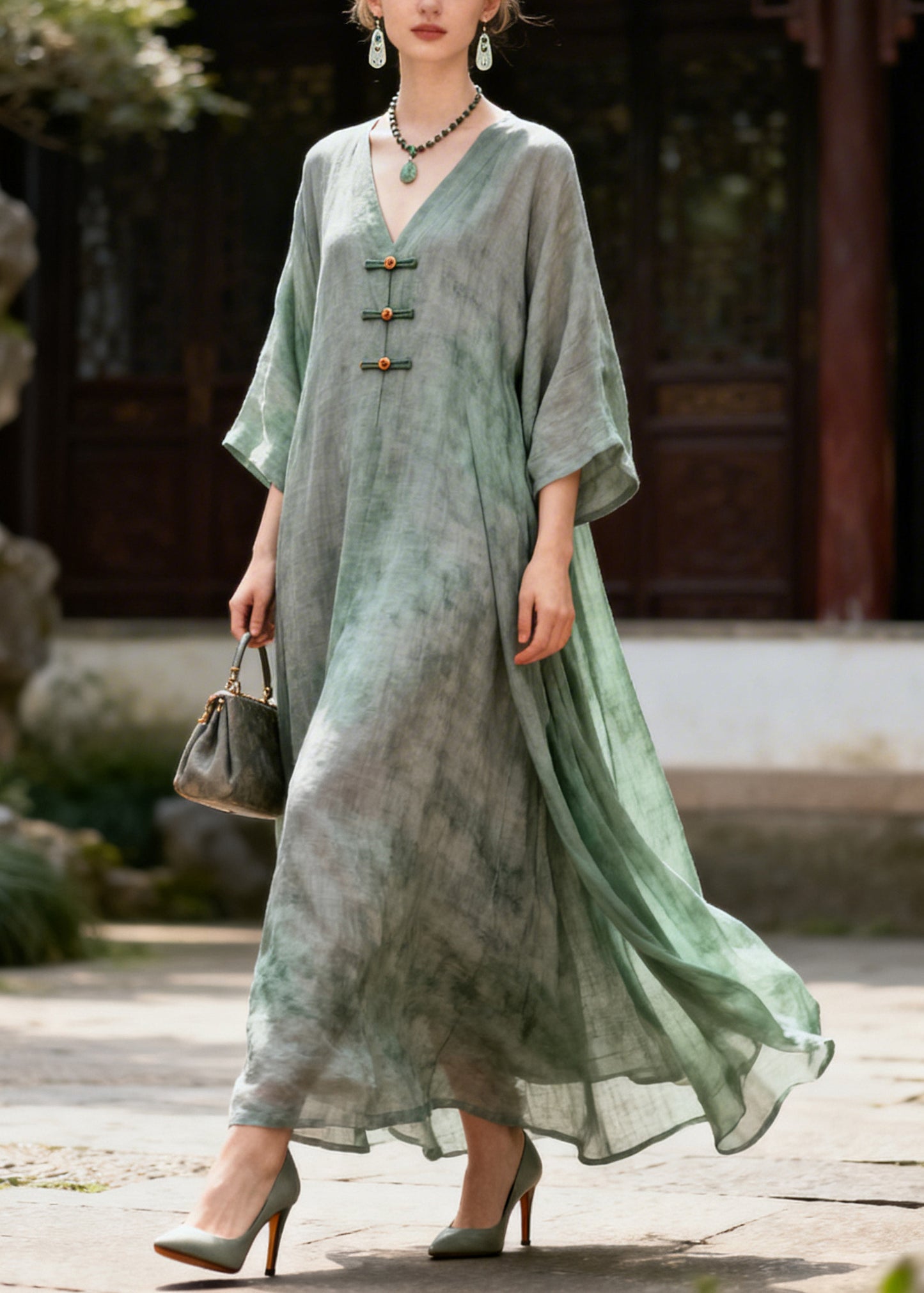 Casual Green Oversized Tie Dye Cotton Robe Dresses Summer