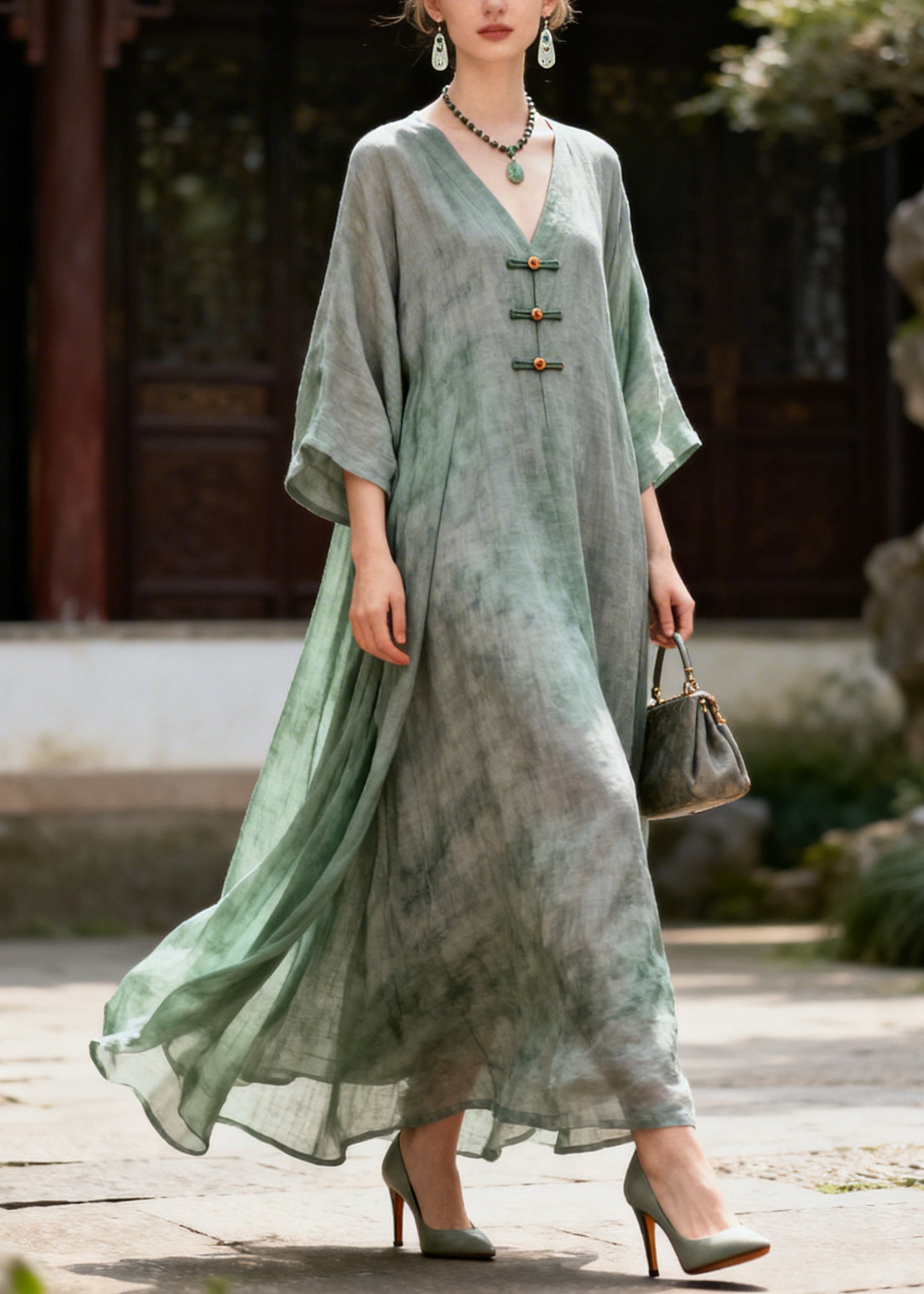 Casual Green Oversized Tie Dye Cotton Robe Dresses Summer