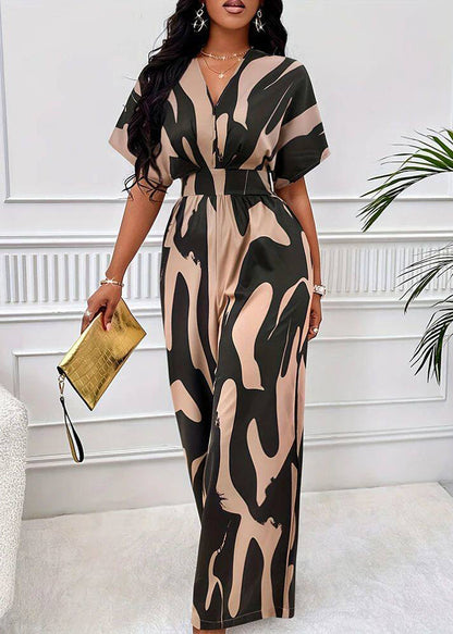 Casual Green Patchwork Tunic Jumpsuit Short Sleeve