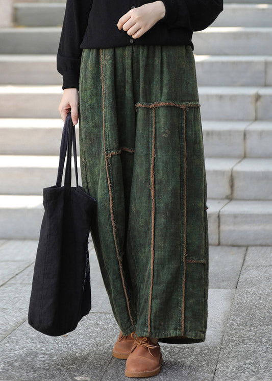 Casual Green Patchwork Wide Leg Pants Fall