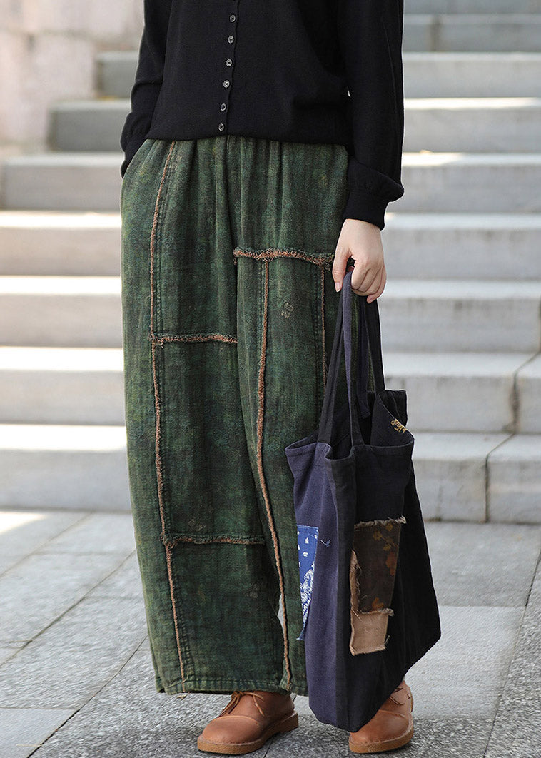 Casual Green Patchwork Wide Leg Pants Fall