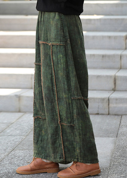 Casual Green Patchwork Wide Leg Pants Fall
