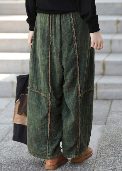Casual Green Patchwork Wide Leg Pants Fall